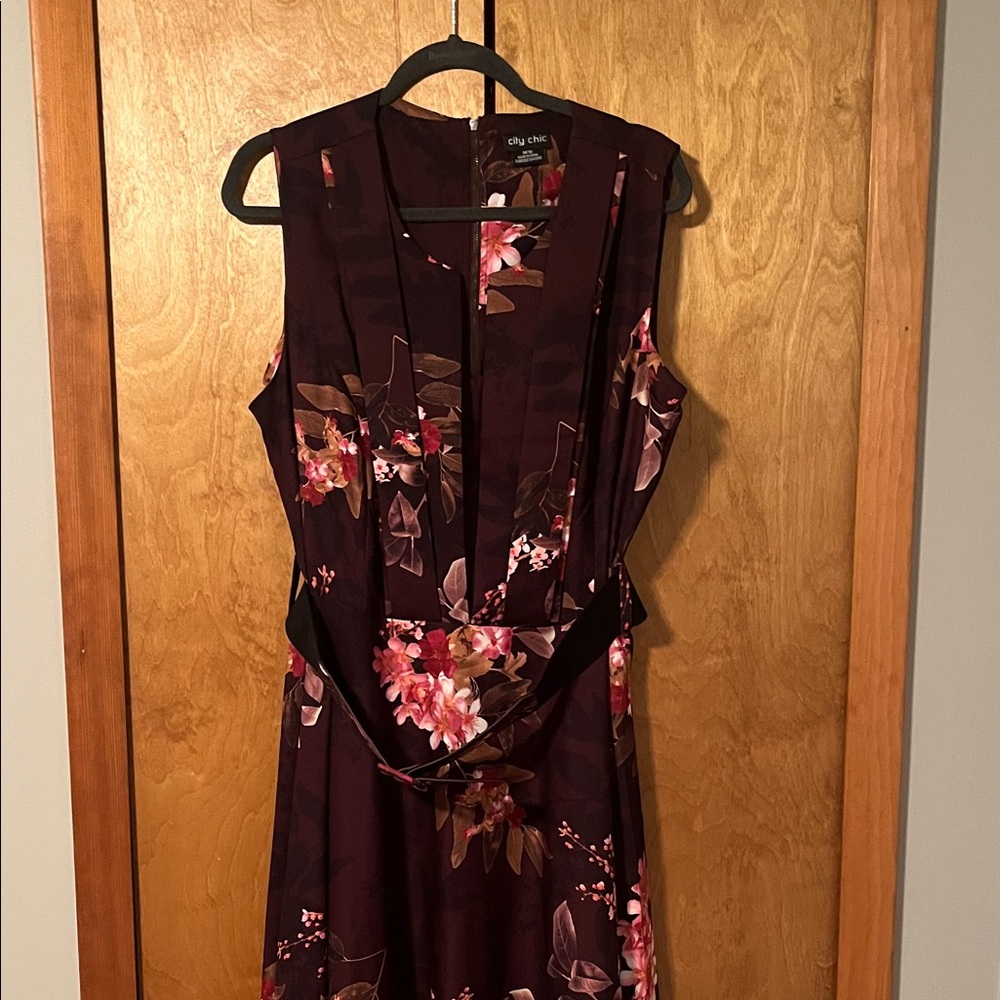 City Chic Dark Red Floral Midi Dress